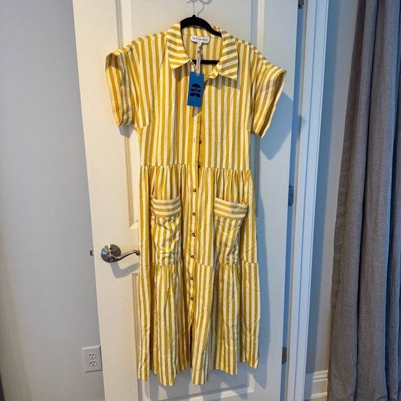 NWT HUNTER BELL Yellow and White Striped Sarah Dress | L - Picture 3 of 7